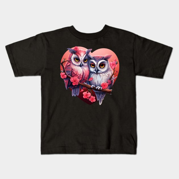 Valentines day Owl couples Kids T-Shirt by beangeerie